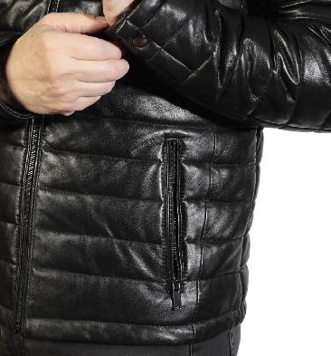 SL11319 - Mens Black Quilted Puffa Style Leather Jacket
